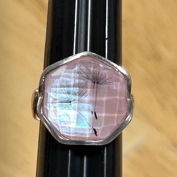 Jewelry - Gorgeous 925 Sterling Silver Rock Crystal Pink Mother of Pearl Dandelion Ring